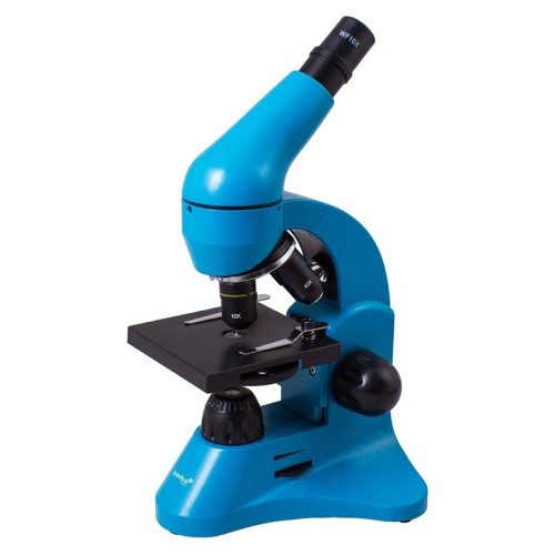 Микроскоп Levenhuk Rainbow 50L Azure/Лазурь •	биологический микроскоп с увеличением от 40 до 800 крат;
•	линза барлоу 2x в комплекте; 
•	прочный и легкий пластиковый корпус; 
•	нижняя и верхняя светодиодные подсветки; 
•	набор для опытов с микроскопом в комплекте. 

