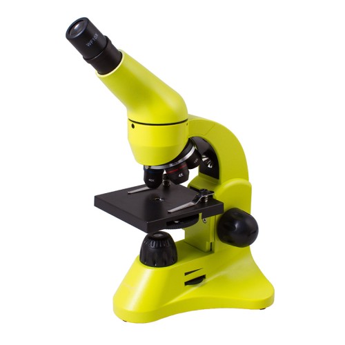 Микроскоп Levenhuk Rainbow 50L Lime/Лайм •	биологический микроскоп с увеличением от 40 до 800 крат;
•	линза Барлоу 2x в комплекте;
•	прочный и легкий пластиковый корпус;
•	нижняя и верхняя светодиодные подсветки;
•	набор для опытов с микроскопом в комплекте;
•	удобный пластиковый кейс в комплекте.
