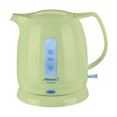 Электрический чайник дисковый ATLANTA ATH-616 зеленый •	электрический чайник; 
•	объем: 1 литр; 
•	мощность 2000 Вт; 
•	автоматическое отключение. 

