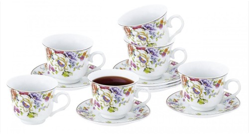 Чайный набор, 12 предметов, Rosenberg RPO-115042 •   набор из 6-и чайных пар - чашек с блюдцами;
•   объём чашки - 270 мл;
•   материал набора - фарфор.
