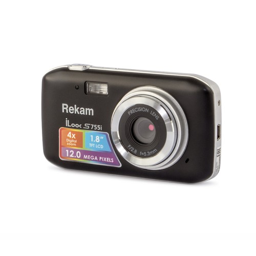 Цифровая камера Rekam iLook S755i black •	разрешение: 12 мегапикселей;
•	экран: 1.8” цветной TFT ЖК-монитор;
•	4-кратный цифровой зум;
