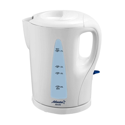 Электрический чайник, Atlanta ATH-2301 white •	электрический чайник; 
•	объем: 1,7 литров; 
•	материал: термостойкий пластик; 
•	автоматическое отключение. 


