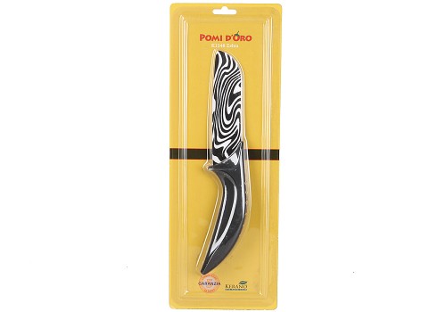 Нож керамический, бело-чёрное лезвие, Pomi d&#039;Oro K1548 Zebra K1548 Zebra, белая/черная керамика Kerano™, длина лезвия - 15см, толщинаина 1,8 мм, обрезиненная ручка