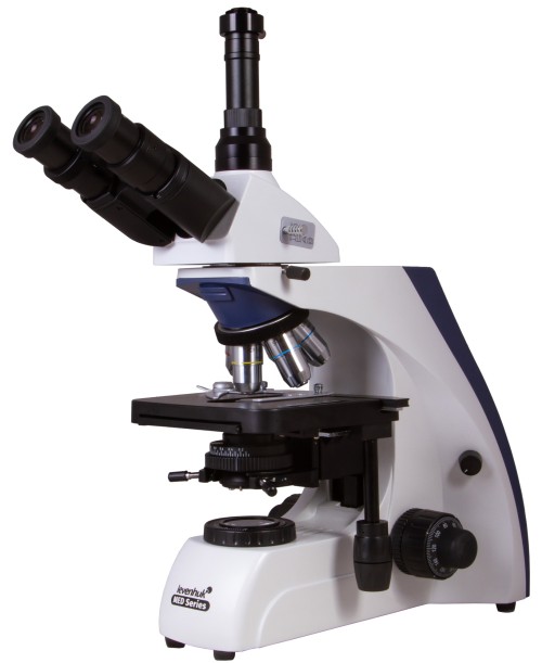 Микроскоп цифровой Levenhuk MED D30T, тринокулярный •   увеличение - 40–1000 крат; 
•   тринокулярная насадка;
•   "бесконечные" полупланахроматические объективы; 
•   конденсор Аббе;
•   конденсор тёмного поля (масляный).
