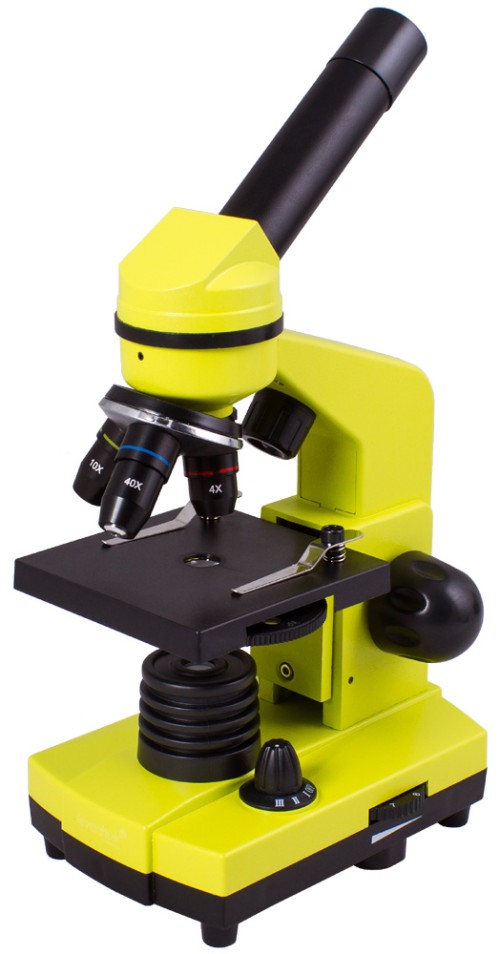 Микроскоп Levenhuk Rainbow 2L LimeЛайм •    Биологический микроскоп с увеличением от 40 до 400 крат
•    В линейке пять ярких цветов
•    Прочный и легкий пластиковый корпус
•    Нижняя и верхняя светодиодные подсветки
•    Набор для опытов с микроскопом в комплекте

