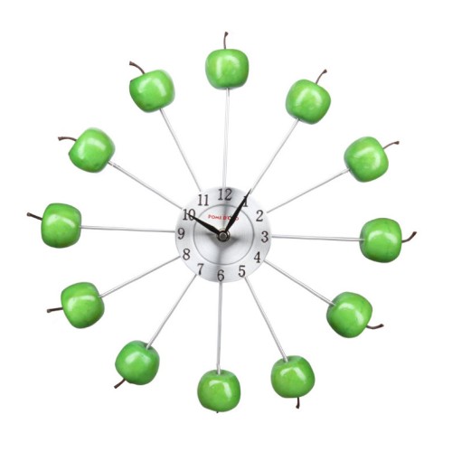 Часы настенные Pomi d&#039;Oro T3819-K •	настенные, кухонные часы; 
•	металлический циферблат; 
•	лучи с зелеными яблоками. 


