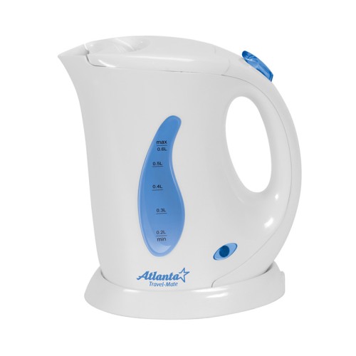 Электрический чайник ATLANTA ATH-721 белый •	компактный электрический чайник; 
•	объем: 0,6 литров; 
•	защита от перегрева; 
•	мощность 760 Вт. 

