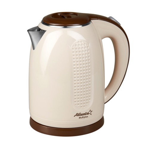 Электрический чайник металлический, Atlanta ATH-2427 beige •	электрический чайник; 
•	объем: 1,7 литров; 
•	корпус из металла; 
•	автоматическое отключение. 

