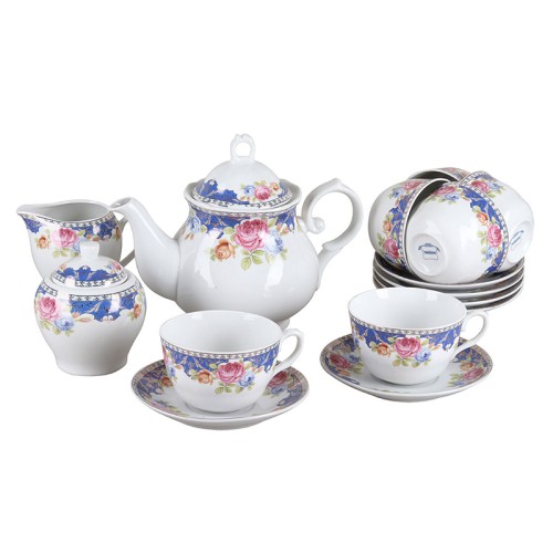 Чайный набор, 15 предметов, Rosenberg RPO-115041 •   чайные пары на 6 персон;
•   заварочный чайник;
•   молочник;
•   сахарница;
•   материал - фарфор.
