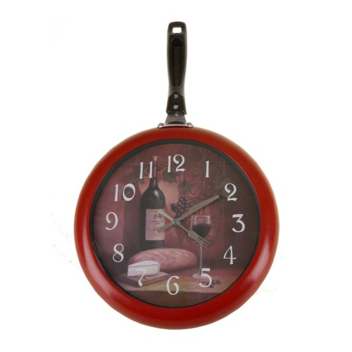 Часы настенные Pomi d&#039;Oro T3016-K •	настенные часы в форме сковороды;
•	диаметр, 30 см;
•	цвет, красный; 
•	металлический циферблат.

