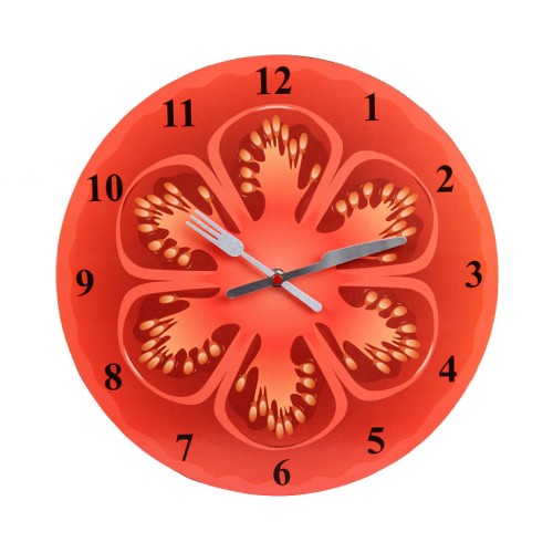 Часы настенные, Pomidoro T3318-K •	настенные, кухонные часы; 
•	яркий циферблат; 
•	рисунок: помидор. 

