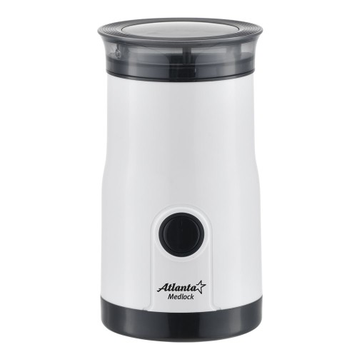 Кофемолка электрическая Atlanta ATH-3398 white •   защита от случайного включения; 
•   ножи из нержавеющей стали; 
•   максимальный объём - 85 г кофе; 
•   номинальная мощность - 160 Вт;
•   материал корпуса и ножей - нержавеющая сталь.
