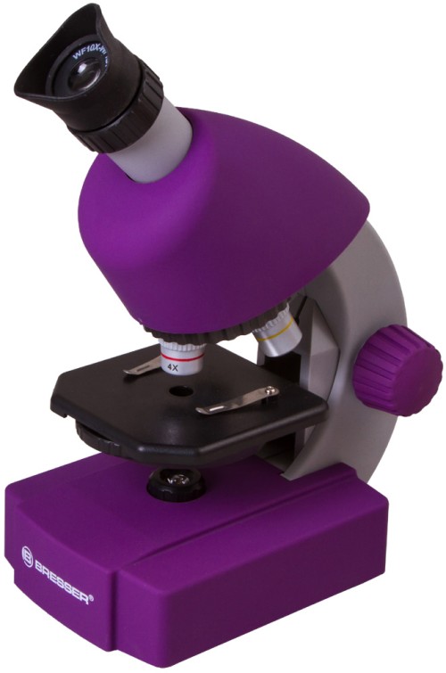 Микроскоп Bresser Junior 40x-640x, фиолетовый •   детский микроскоп в ярком корпусе;
•   простое управление;
•   удобный двухпозиционный окуляр;
•   яркая светодиодная подсветка с регулировкой яркости;
•   питание от батареек;
•   набор для опытов в комплекте;
•   увеличение: 40–640 крат.
