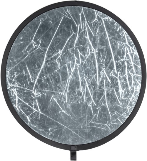 Круглый светоотражатель Rekam RE-R80WG, диаметр 80 см, белый / серебряный •	круглый светоотражатель (лайт-диск); 
•	цвет - белый / серебряный; 
•	диаметр 80 см; 
•	чехол для хранения и транспортировки. 

