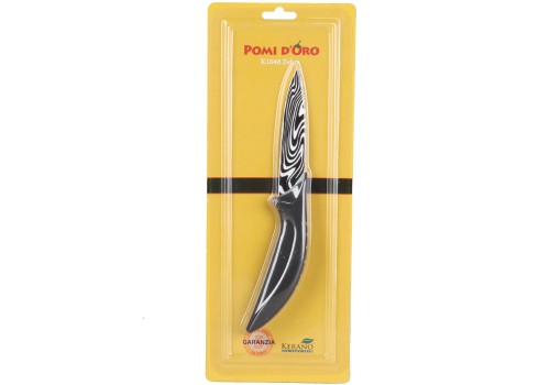 Нож керамический, бело-чёрное лезвие, Pomi d&#039;Oro K1046 Zebra K1046 Zebra, белая/черная керамика Kerano™, длина лезвия - 10см, толщинаина 1,6 мм, обрезиненная ручка