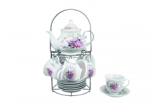 Чайный набор, 14 предметов, Pomi d&#039;Oro P115137 Debora •   объём чашки - 250 мл; 
•   объём чайника - 900 мл;
•   материал - керамика, хромированная проволока.
