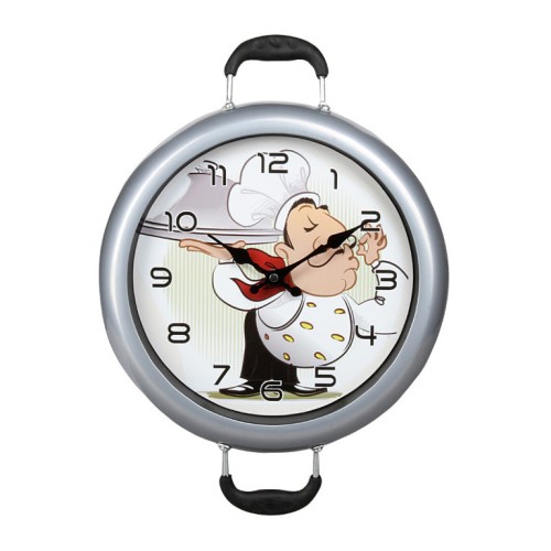 Часы настенные Pomi d&#039;Oro T4101-K •	настенные, кухонные часы; 
•	металлический циферблат; 
•	рисунок: поваренок с подносом. 

