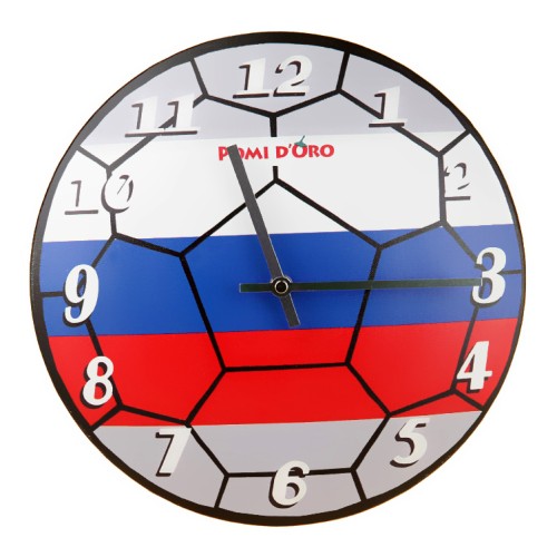 Часы настенные, Pomidoro T3025-K •	настенные часы; 
•	диаметр, 30 см; 
•	рисунок: футбольный мяч, российский триколор. 

