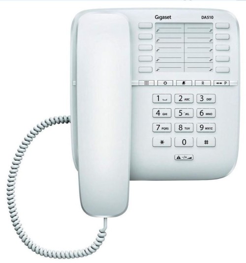 Телефон проводной Gigaset DA510 IM, белый •	10 программных номеров;
•	1 телефонная линия;
•	цветовая индикация вызова;
•	крепление на стену. 


