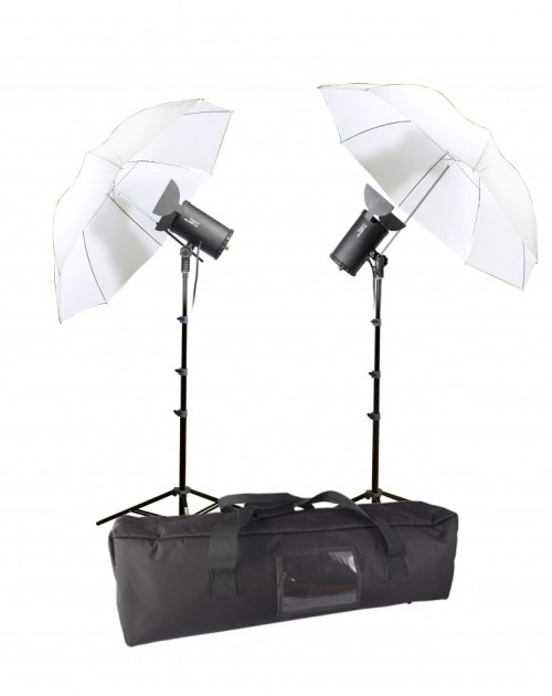Комплект Rekam Mini-Light Ultra M-250 Umbrella 84 Translucent KIT •   комплект на основе двух компактных импульсных осветителей-моноблоков с плавной регулировкой мощности до 250 Дж, и двух полупрозрачных зонтов 84 см.
