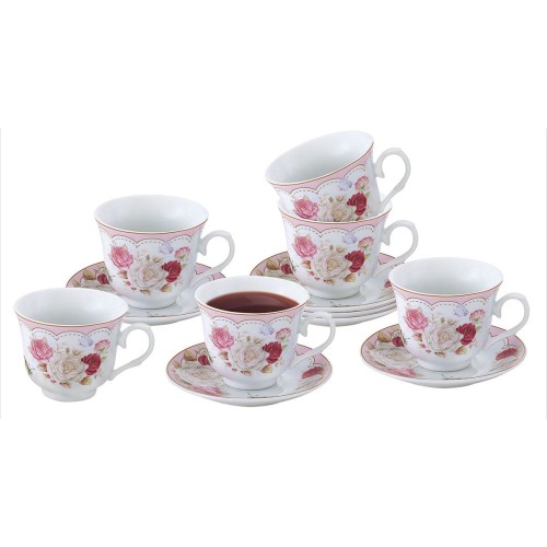 Чайный набор, 12 предметов, Rosenberg RPO-115035 •   набор из 6-и чайных пар - чашек с блюдцами;
•   объём чашки - 270 мл;
•   материал набора - фарфор.
