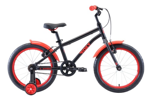 Детский велосипед Stark&#039;20 Foxy Boy 18 чёрный/красный •   модель разработана для мальчиков;
•   колеса - 18 дюймов;
•   материал рамы - алюминиевый сплав;
•   количество скоростей - 1;
•   амортизация - Rigid (жесткий):,br/>
•   задний тормоз - V-Brake.
