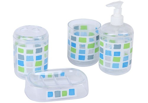 Набор из 4-х предметов для ванной комнаты, Rosenberg RPL-350016 •   дозатор для жидкого мыла (275 мл), подставка для зубных щёток, стакан и мыльница;
•   материал - качественный пластик.
