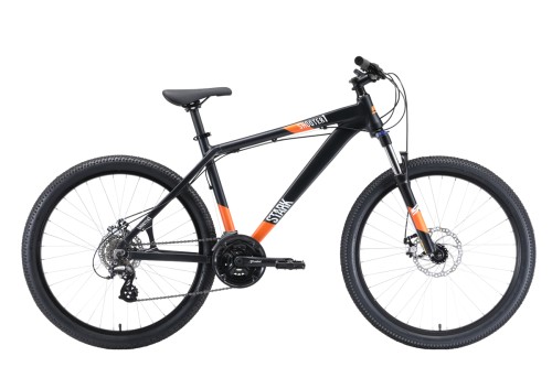 Горный велосипед Stark&#039;20 Shooter-1 18 чёрный/белый/оранжевый •   колеса - 26 дюймов;
•   материал рамы - алюминиевый сплав;
•   количество скоростей - 21;
•   пол - унисекс;
•   амортизация: Hard tail, ход вилки - 100 мм;
•   задний тормоз - дисковый механический;
•   задний переключатель - Shimano Altus RD-M310-7.
