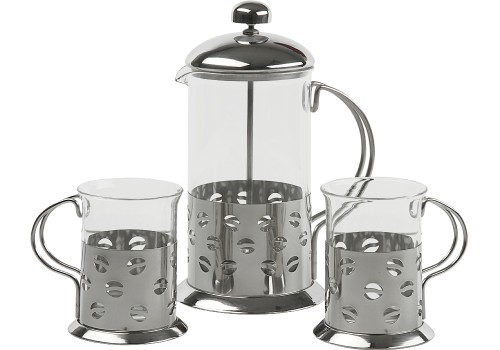 Набор френч-пресс и 2 стакана, Rosenberg RSG-660008-M Набор для заваривания чая или кофе: френч-пресс на 600 мл и 2 стакана по 200 мл в подстаканниках