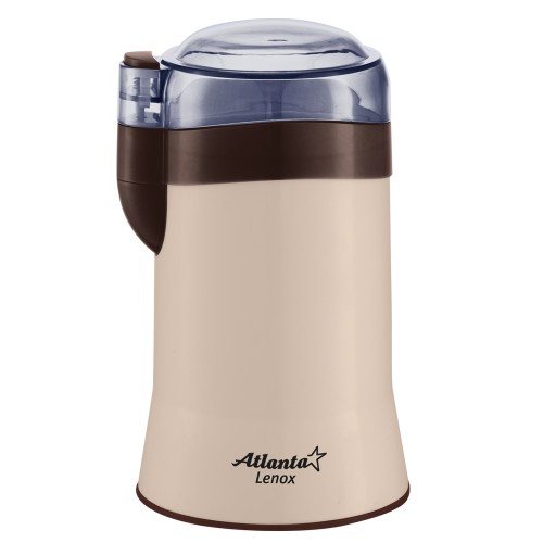 Кофемолка электрическая Atlanta ATH-3397 brown •   защита от случайного включения;
•   ножи - из нержавеющей стали; 
•   объём - 60 г кофе;
•   номинальная мощность - 160 Вт.