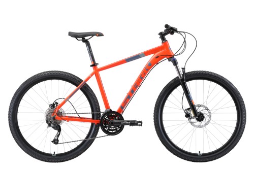 Горный велосипед Stark&#039;19 Router 27.4 HD оранжевый/серый 18 •   колеса 27.4";
•   материал рамы - алюминиевый сплав;
•   количество скоростей - 27;
•   пол - унисекс;
•   амортизация: Hard tail, ход вилки 100 мм;
•   задний тормоз - дисковый механический;
•   задний переключатель - Shimano Altus RD-M2000.
