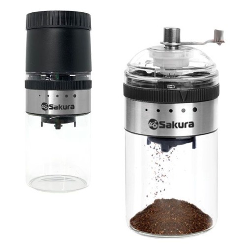 Кофемолка механическая Sakura SA-6164 •   кофемолка "3 в1";
•   керамические жернова; 
•   регулировка степени помола; 
