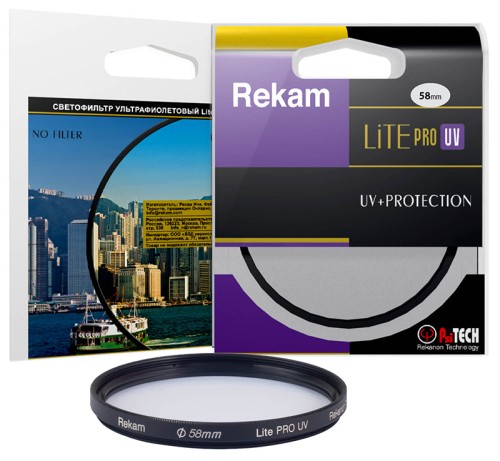 Светофильтр Rekam Lite PRO UV 58мм для фотоаппарата с просветляющим покрытием ультрафиолетовый • черное антибликовое покрытие оправы фильтра;
• просветляющее покрытие поверхности фильтра; 
• водоотталкивающее покрытие. 

