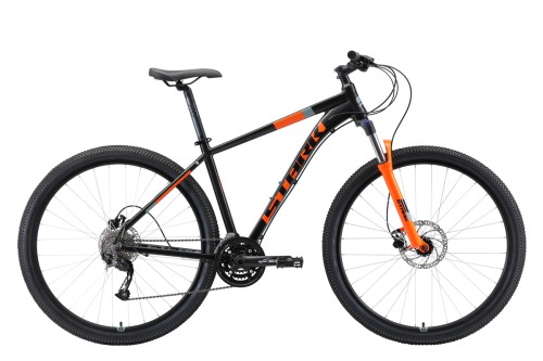 Кросс-кантри горный велосипед Stark&#039;19 Router 29.4 HD чёрный/оранжевый/серый 20 •   колеса 29.4";
•   материал рамы - алюминиевый сплав;
•   количество скоростей - 27;
•   пол - унисекс;
•   амортизация - Hard tail, ход вилки - 100 мм;
•   задний тормоз - дисковый гидравлический;
•   задний переключатель - Shimano Altus RD-M2000.

