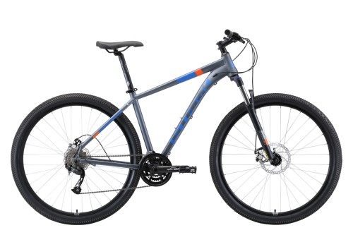 Кросс-кантри горный велосипед Stark&#039;19 Router 29.4 D серый/голубой/оранжевый 20 •   колеса 29.4";
•   материал рамы - алюминиевый сплав;
•   количество скоростей - 27;
•   пол - унисекс;
•   амортизация - Hard tail, ход вилки - 100 мм;
•   задний тормоз - дисковый механический;
•   задний переключатель - Shimano Altus RD-M2000.
