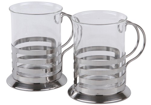 Набор из 2-х стаканов по 200 мл, Rosenberg RSG-795209 Стеклянные стаканы в металлических подстаканниках