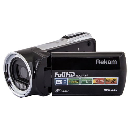 Видеокамера Rekam DVC-340 •	Full HD: 1920x1080; 
•	вспышка: LED Светодиодная; 
•	2.7” цветной TFT ЖК-монитор, поворот на 270 градусов. 

