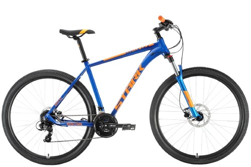 Горный велосипед Stark&#039;20 Router 29.3 HD 22 синий/оранжевый •   колеса 29.3 дюйма; 
•   материал рамы: алюминиевый сплав;
•   количество скоростей - 24;
•   пол - унисекс;
•   амортизация: Hard tail, ход вилки - 100 мм;
•   задний тормоз - дисковый гидравлический;
•   задний переключатель - Shimano Tourney RD-TX800.
