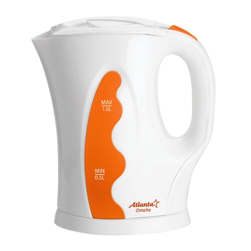 Электрический чайник, Atlanta ATH-2300 white •	электрический чайник; 
•	объем: 1 литр; 
•	материал: термостойкий пластик; 
•	автоматическое отключение. 

