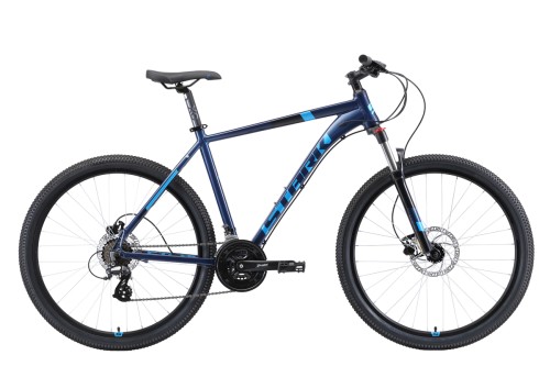 Горный велосипед Stark&#039;19 Router 27.3 HD 18 голубой / чёрный •   колеса 27.3";
•   материал рамы - алюминиевый сплав;
•   количество скоростей - 21;
•   пол - унисекс;
•   амортизация - Hard tail, ход вилки - 100 мм;
•   задний тормоз - дисковый гидравлический;
•   задний переключатель - Shimano Altus RD-M310.
