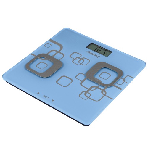 Весы напольные электронные Atlanta ATH-6162 blue •   анализатор организма;
•   предел взвешивания -  до180 кг;
•   точность измерения - 100 г;
•   размеры - 30х30х2 см; 
•   толщина стекла - 5 мм.
 